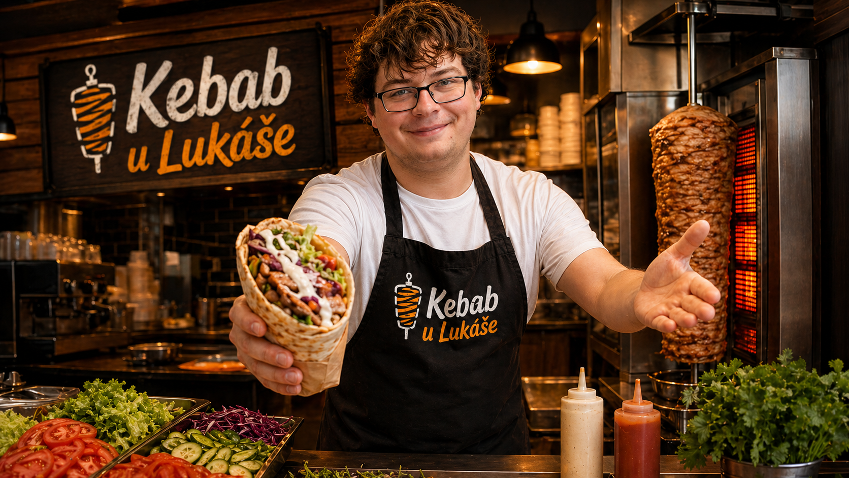 Lukáš zve hosty ke stánku